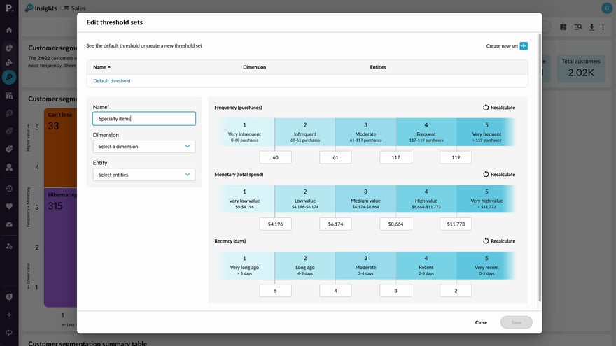 Edit threshold sets for specific customer groups