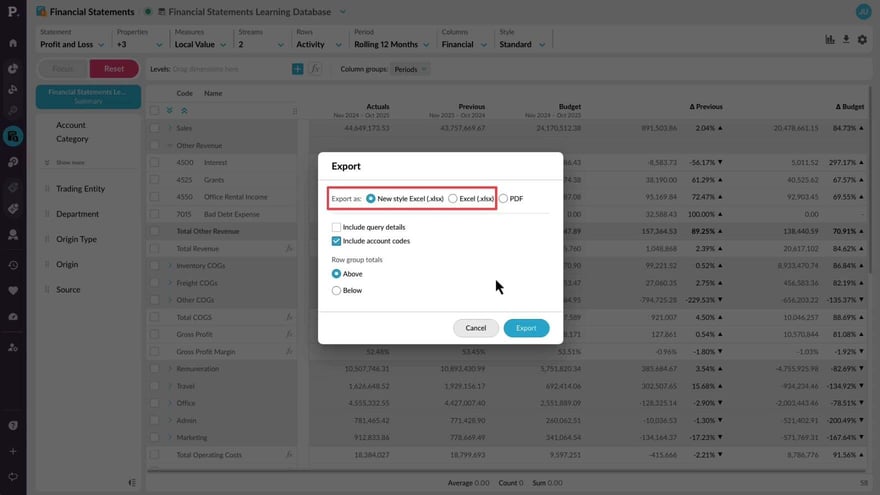 Export and copy data