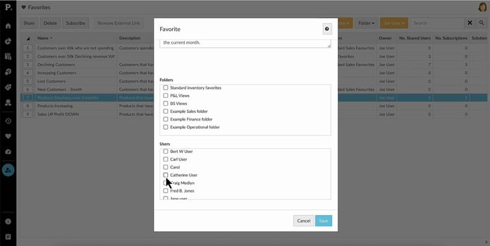 Manage favorites, dashboards, and subscriptions