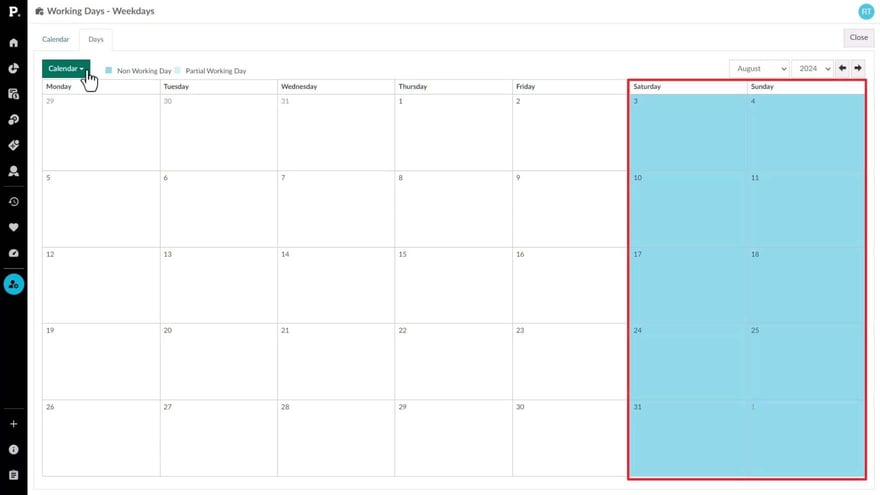 Create a working days calendar