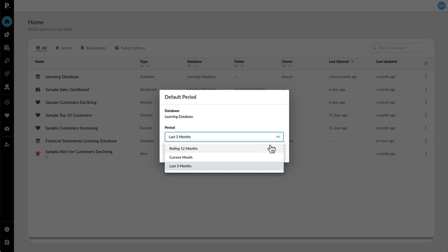 Set your default period for a database