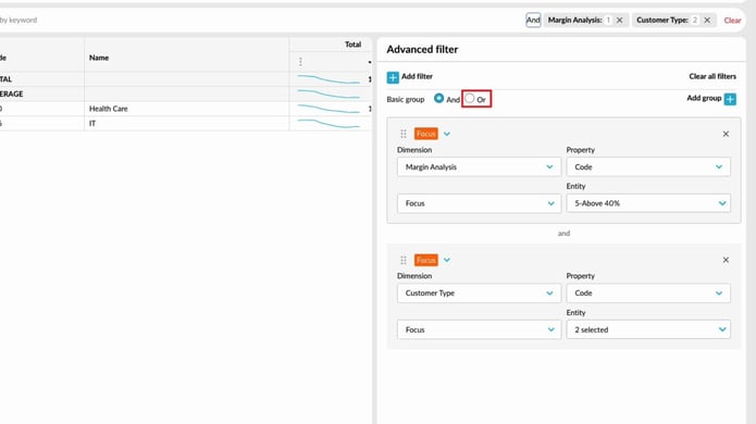 Create an advanced filter in Flex Modes
