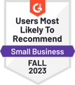 G2 User recommendation small business 2023